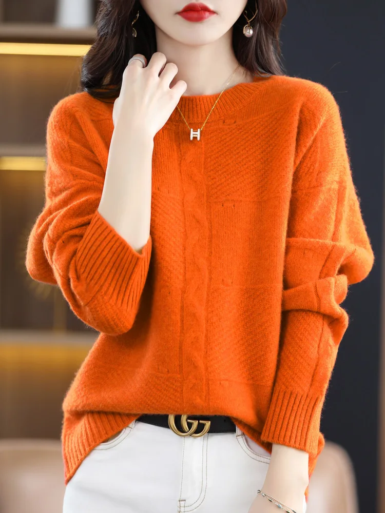 

Высококачественный Женский свитер из 100% мериносовой шерсти пуловер с ложным воротником осень-зима плотный Свободный Вязаный топ с цветочным принтом Повседневная одежда Топ