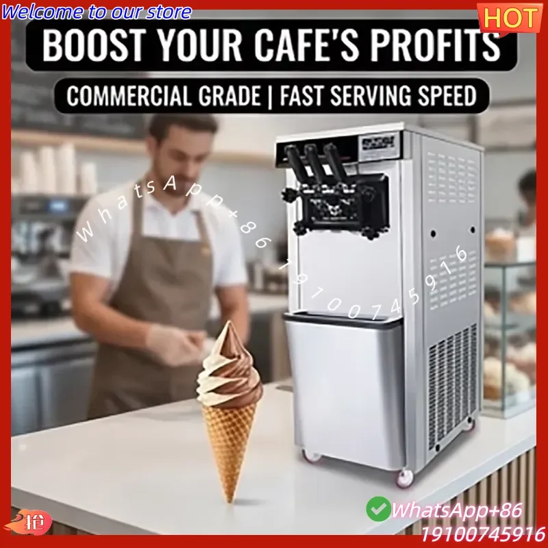 2026Hot Intelligent Automatic Soft Ice Cream Machine 25-28L/H Vertical 3 Flavors Maker with LED Digital Display for Snack Bar