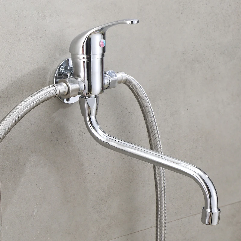 

Wall Extra Long Spout Kitchen Sink Faucet Hot Cold Washbasin Mixer Water Tap Surface Mounted Balcony Laundry Mop Pool Swivel Tap