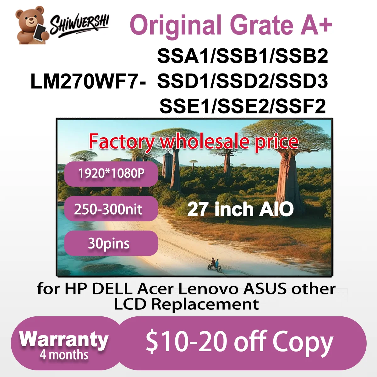 

27-дюймовый новый оригинальный LM270WF7 SSA1 SSB1 SSB2 SSD1 SSD2 SSD3 SSE1 SSE2 SSF2 ЖК-экран Панель дисплея