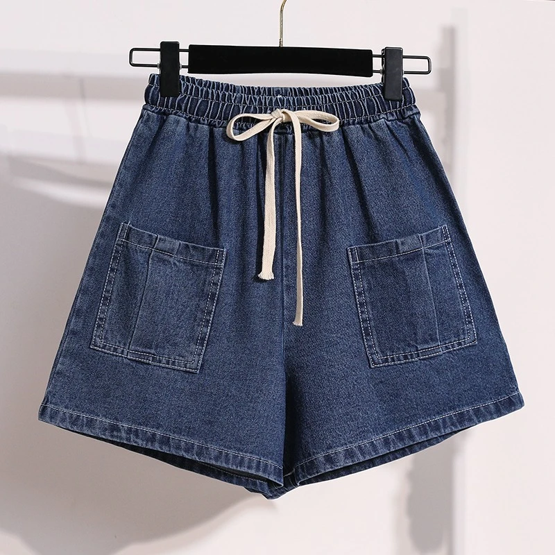 AOSSVIAO 2026 Summer Women Washed Cotton Denim Shorts Multi Pockets Loose Figure Flattering Versatile Drawstring Casual Pants