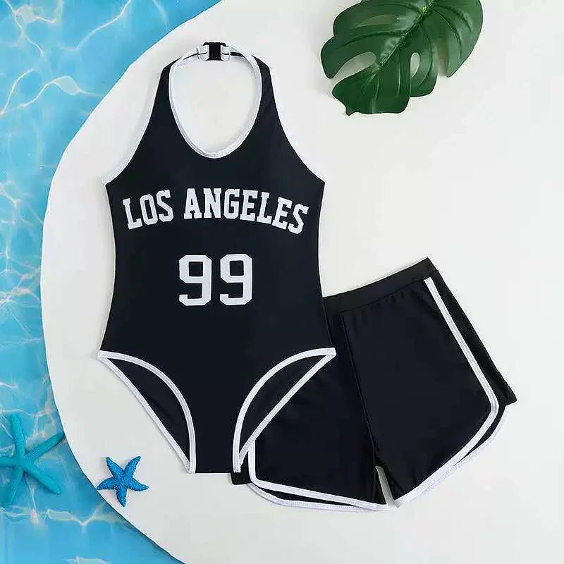 

2026 Girls Swimsuit One Piece Halter Kids Swimwear & Beach Shorts Children Swimming Bathing Swim Suit Beachwear