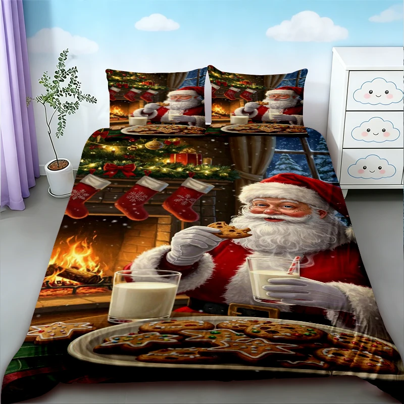 Duvet Cover Christmas-themed 2pc/3pcs Printed Duvet Cover and Pillowcase Santa Claus Bedding Set Large Size Holiday Gift best