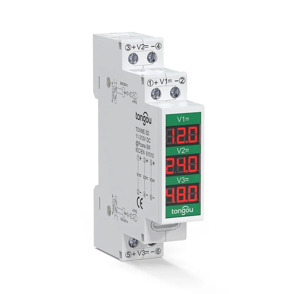 Sophisticated Design 3 Way For Din Rail Mounted LED Digital Voltage Meter Measuring between DC Voltages of 11 310