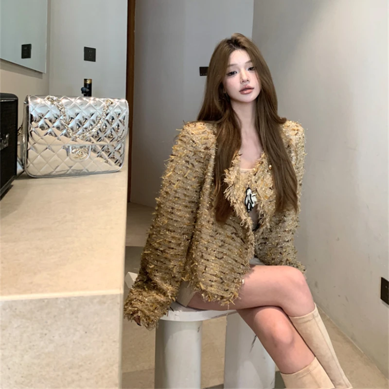 French Socialite Style Lapel Woven Jackets 2024 Autumn New High-end 3D Flower Short Coats Elegant Ladies Casual Tweed Jackets