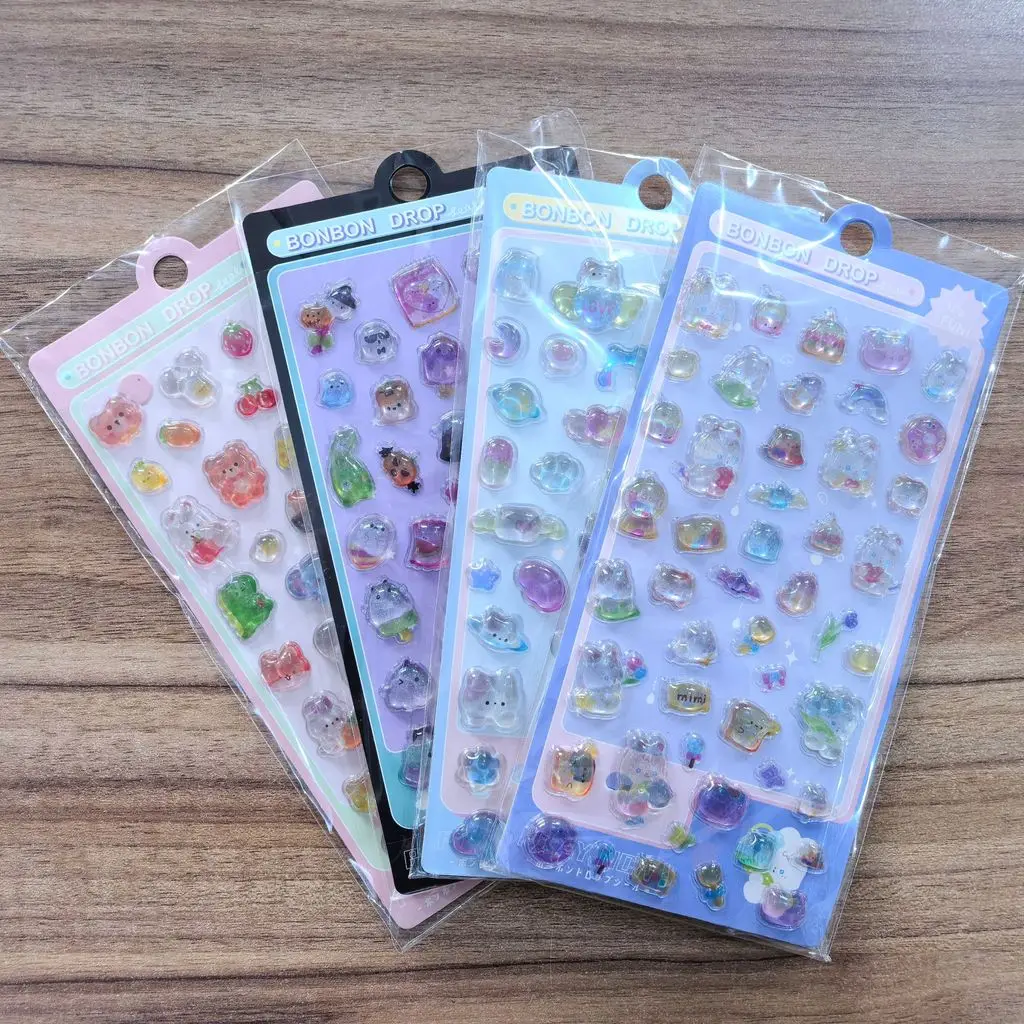 4-Pack Adorable Transparent Cartoon Stickers - Sparkly Embellishments for Notebooks, Backpacks s Anime Worlds Store