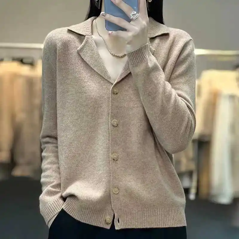 Autumn Winter New Fashion Tailored Collar Long Sleeve Solid Cardigan Women's Clothing Loose Korean Sweaters Button All-match Top