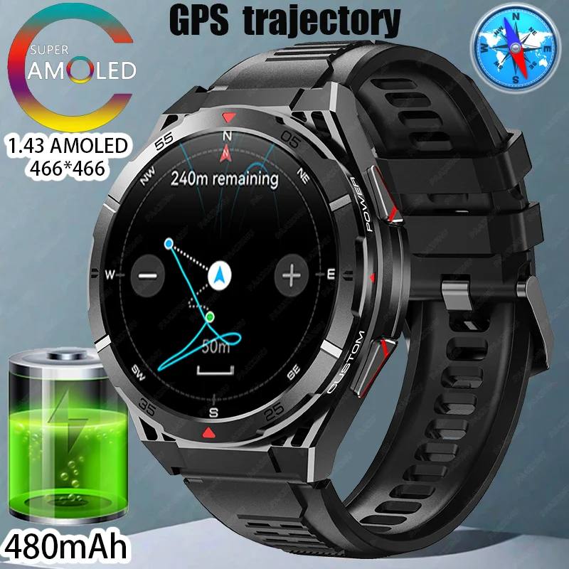 

Men's smartwatch 1.43-inchAMOLED high-definition screen GPSmotion trajectory compass Bluetooth call health monitoring smartwatch