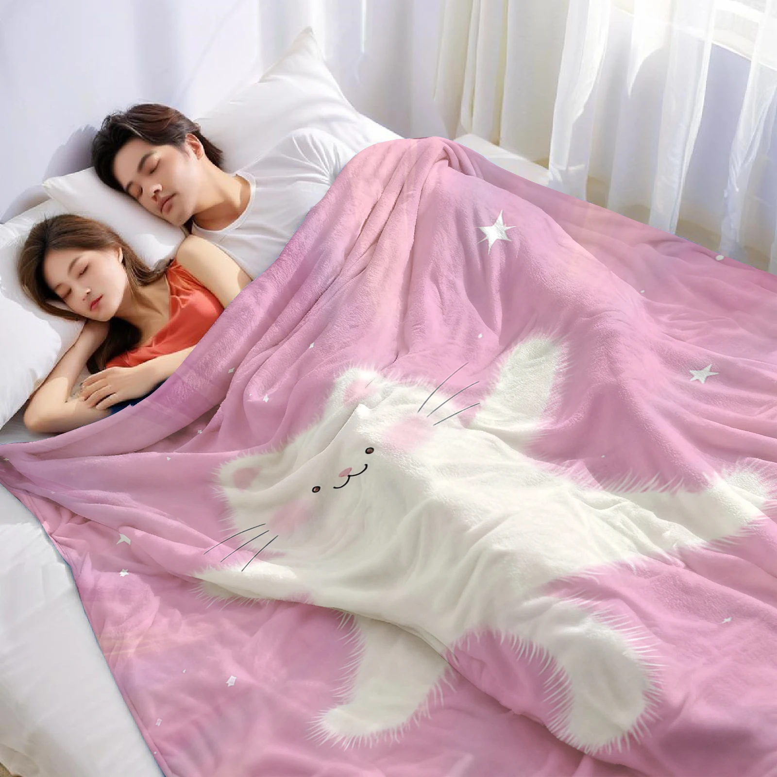 Pink Burst Cat Lightweight Microfiber Flannel Blanket Soft Warm Cozy Throw All Season for Bed Sofa Office Travel Gift
