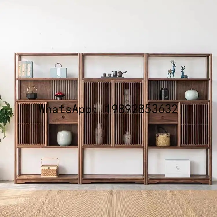 CZ Solid Wood Multi-Treasure Cabinet Curio Rack Old Elm Wood Bookshelf Bookcase Tea Room Zen Style Storage Rack