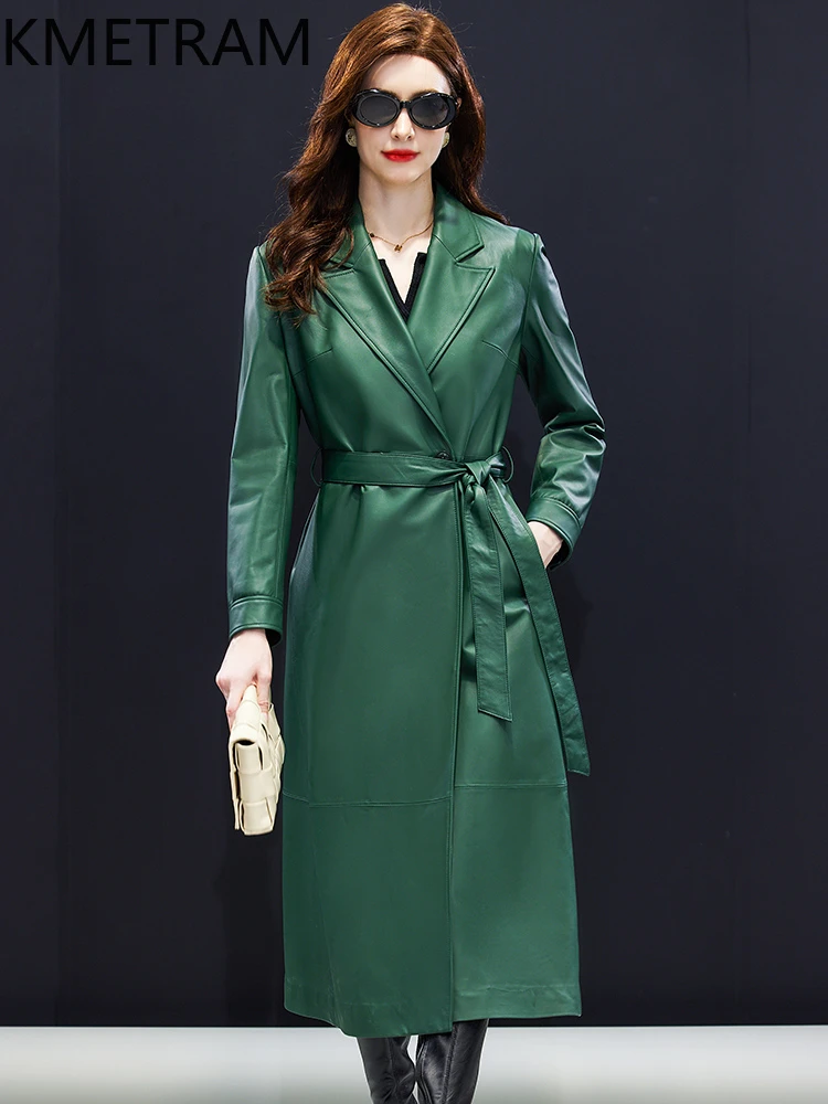 Genuine Leather Jacket Woman Real Sheepskin Long Jackets Fashion Slim Fit Leather Trench Coat Spring Women Clothing 2025 пальто
