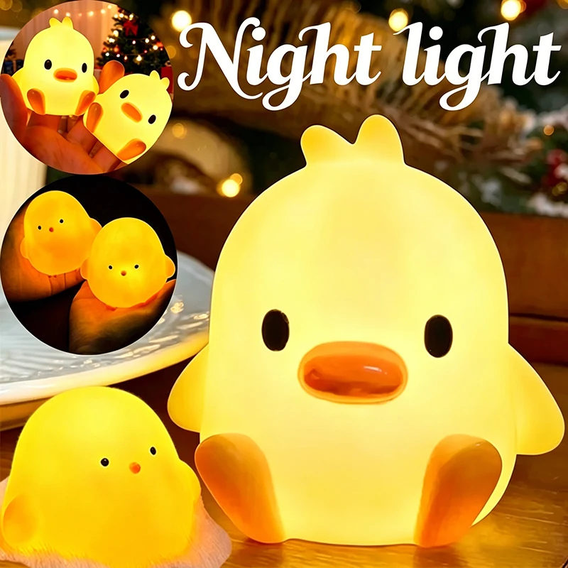 Cute Cartoon Duck Night Light,Silicone LED Bedside Sleeping Lamp for Kids Room,Christmas Birthday Gift for Children,Soft Glow Be