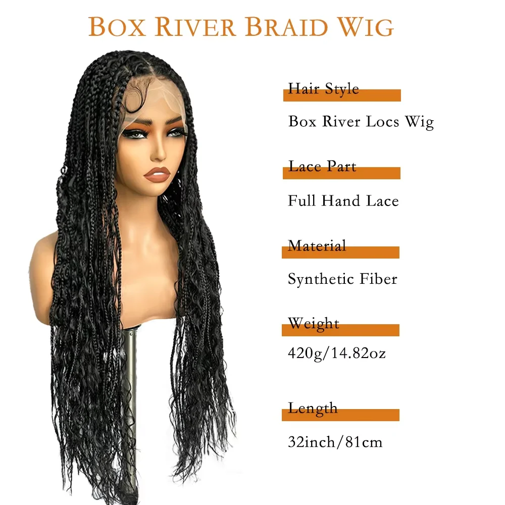 IPARTY Full Lace Frontal Bohemian Box Braids Wigs with Boho Curls 32 Inch Hand Made Square Braided Wigs with Baby Hair for Women