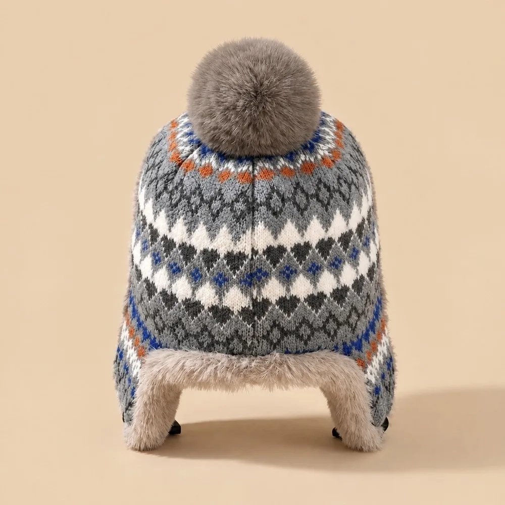Thickened Material Winter Trapper Hat Ear Protection Aesthetic Style Knitted Jacquard Beanie Creative Design Lightweight Durable