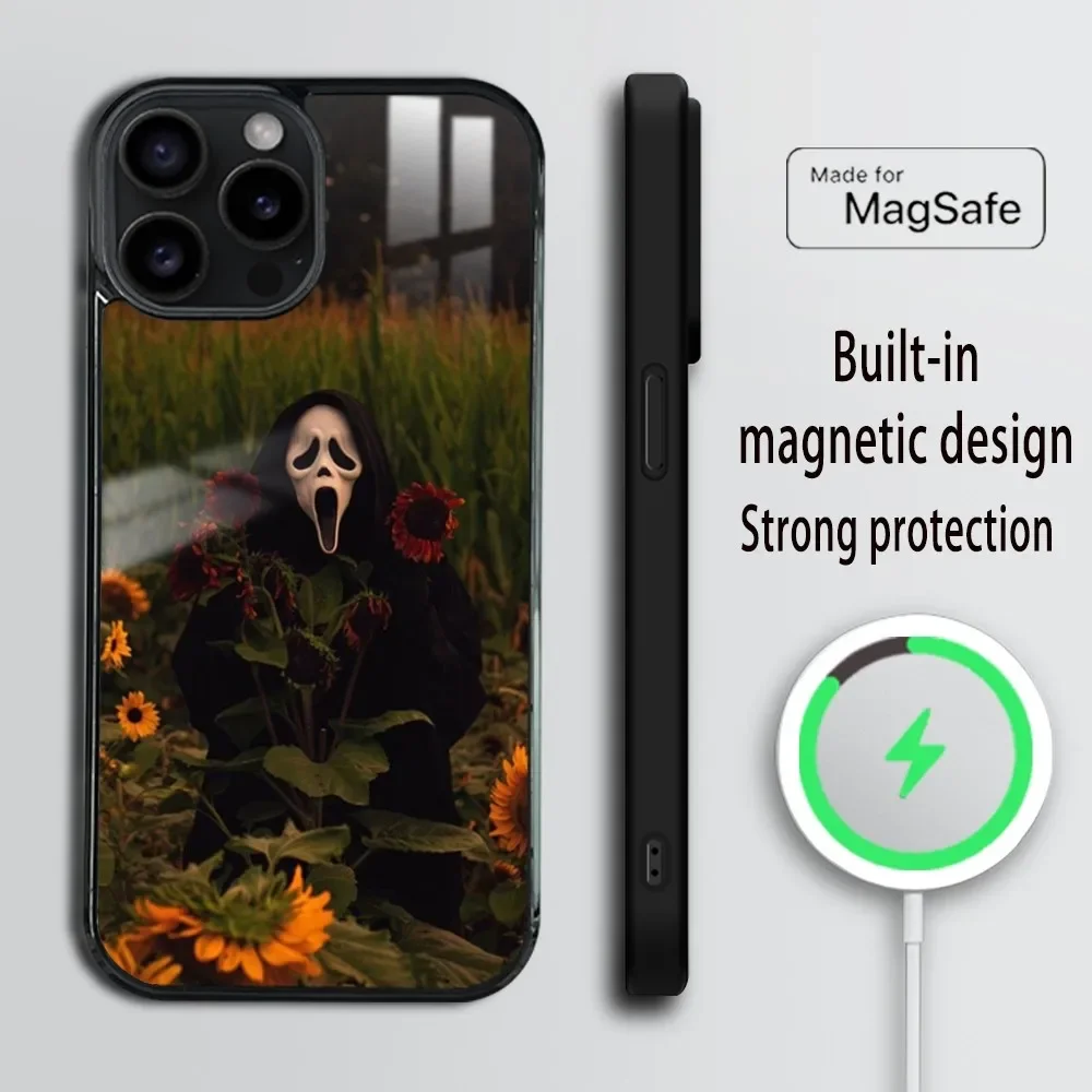 Halloween G-Ghost Face Phone Case For iPhone 16 15 14 13 12 11 Pro Max Plus Mini Magsafe Mirror Wireless Magnetic Cover