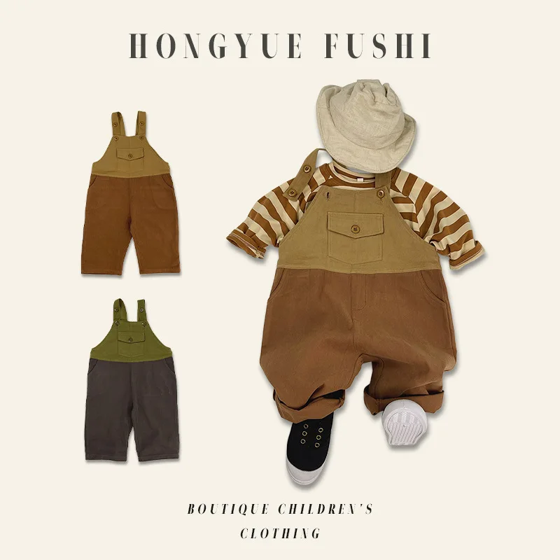 Overalls Color Blocking Design Boys Grils Children All-matching Spring Autumn Fashionable Comfortable Loose Casual