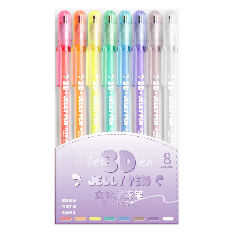 Stylos à Gel de gelée tridimensionnels 3D, 8 pièces, stylo mignon pour étudiant, stylo de peinture multicolore, Graffiti, céramique, métal, verre, stylo à ongles