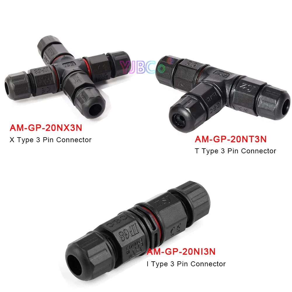 Waterproof IP68 Wire Diameter 3mm-12mm Nylon I Type/ X Type / T Type 3 Pin Connector for Miboxer LED Outdoor lights connection