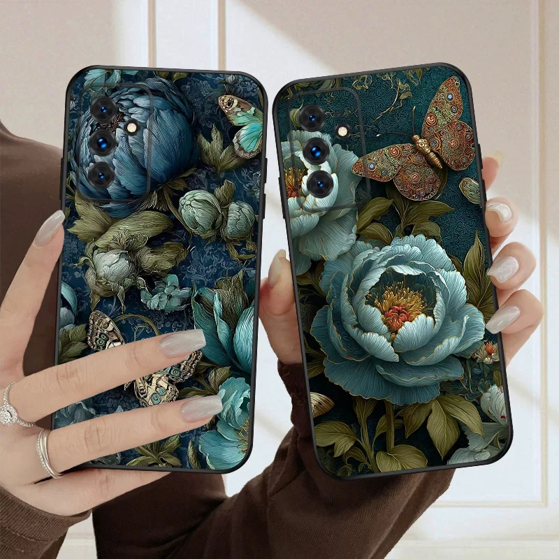 

Blue Flower Butterfly For Samsung S20FE S21 22 23 FE 24 Plus 25 Ultra Galaxy M23 32 34 35 52 53 54 55 silicone soft phone case