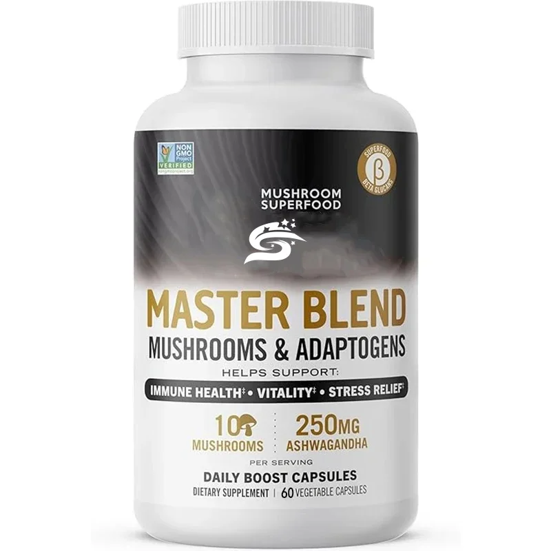 Master Mixed Mushroom Capsule Supplement, 10 Mushroom Complexes, Promote Immune , Vitality, And Relieve Stress