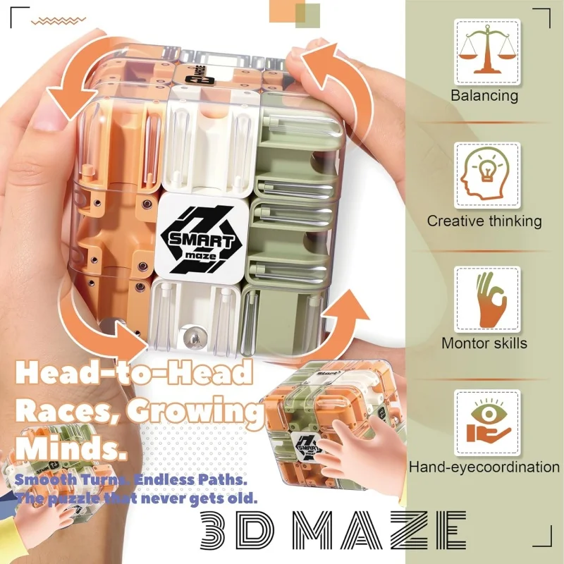 Maze Ball Interactive Roller Ball Education 3D Maze Cube Puzzle Hand-Eye Coordination Toy Fun Cognitive Skill Game Rubik's Cube