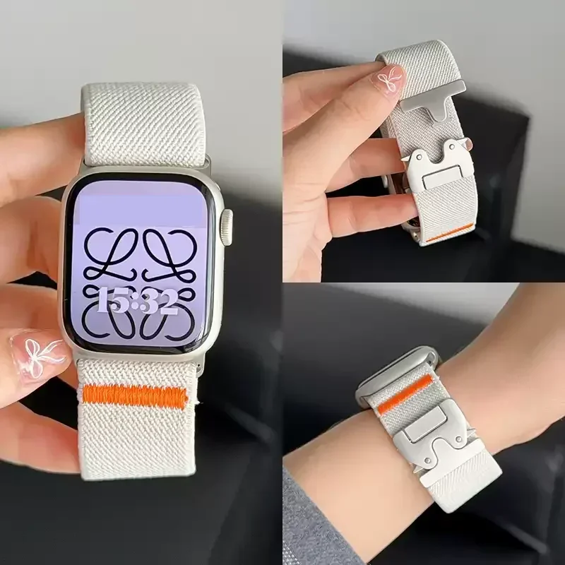 Armband mit Fallschirmriemen für Apple Watch Ultra 2, 49 mm, 45 mm, 46 mm, 44 mm, 42 mm, 40 mm, 41 mm, Armband für iWatch Series 10, 9, 8, 7, 6, 3, SE. – Detail 3