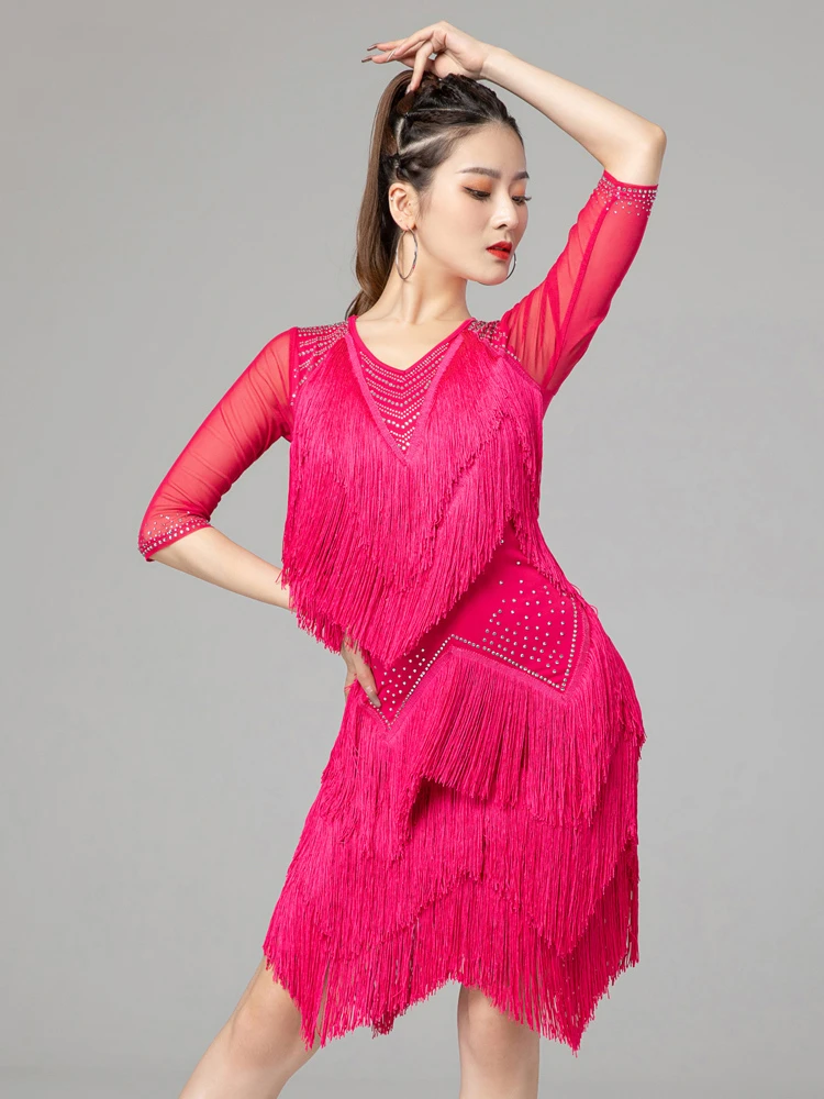

X2144 Latin Dancing Dress Girls Tassel Latin Dancing Costume Female Adult Rumba Cha Competition Dancing Sexy Tassel Skirt