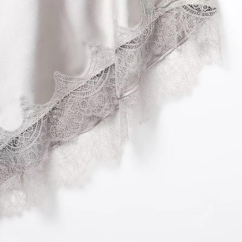 الأوروبية والأمريكية 2025 الشتاء الملابس النسائية الجديدة مزاجه سليم صالح الحرير الساتان الملمس فستان الدانتيل غير المتماثلة