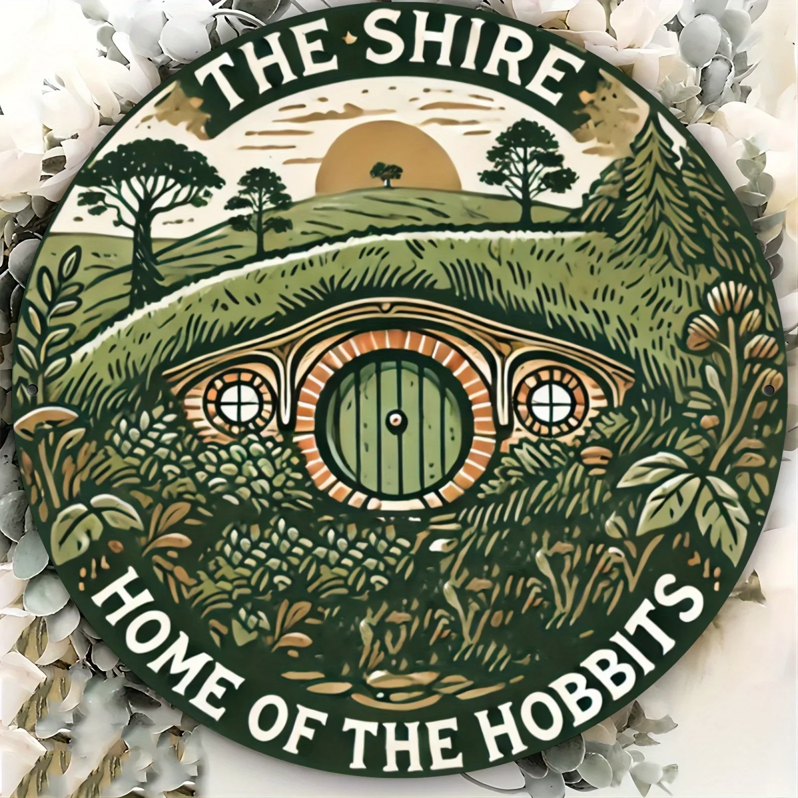 The Shire Hobbit Hole Countryside Sunset Tin Sign - Vintage Durable Metal Plaque Wall Decor, Fantasy Cottage Garden Home Wall Ar