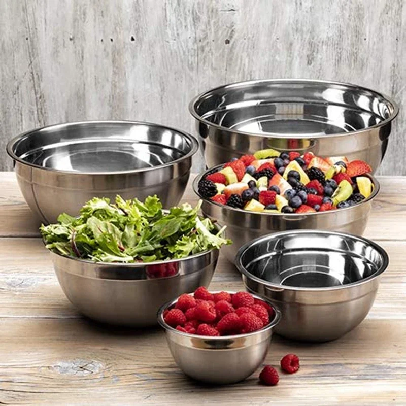 

6Pcs Stainless Steel Bowls Set 1.5-5L Capacity Kitchen Cooking Salad Bowls Vegetable Food Storage Container Nesting Mixing Bowl