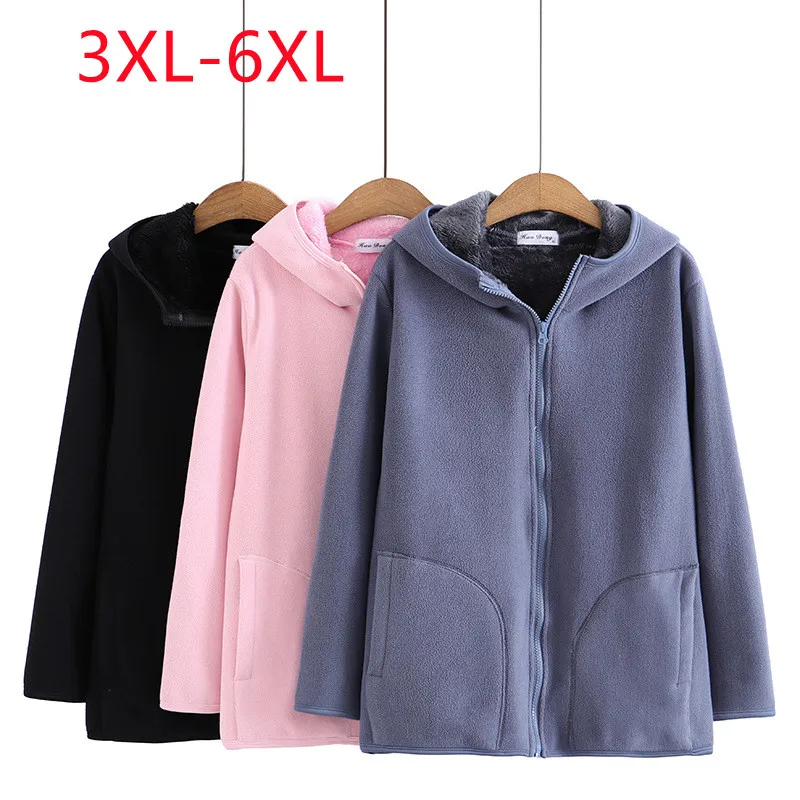 

New 2022 Ladies Winter Plus Size Hoodie For Women Large Size Tops Long Sleeve Pink zipper Coat 3XL 4XL 5XL 6XL