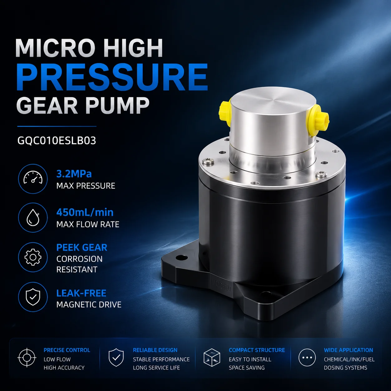 High Pressure Micro Metering Pump 3.2MPa for Hydrogen Generation and Methanol Fuel Cell Zero Leakage Magnetic Drive Gear Pump