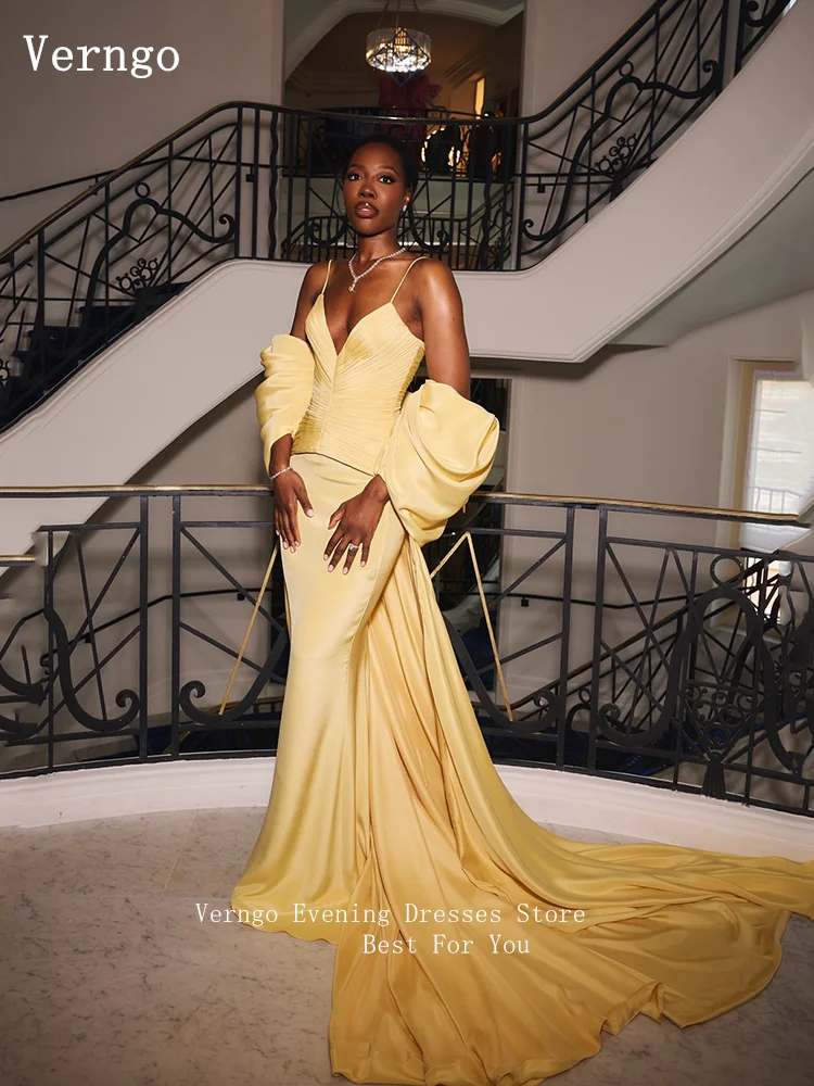 Verngo Yellow Satin Evening Dress Spaghetti Straps Mermaid Formal Occasion Dresses Cape Elegant Celebrity Party Dress Customized - AliExpress 320 Verngo Yellow Satin Evening Dress Spaghetti Straps Mermaid Formal Occasion Dresses Cape Elegant Celebrity Party Dress Customized - AliExpress 320