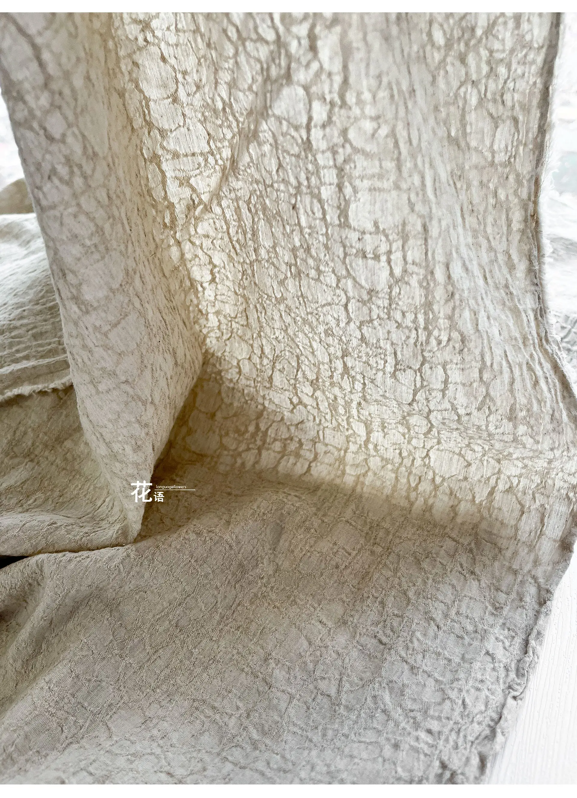 Natural Washed Cotton Linen Designer Fabric Reworked Pleated Texture for Handmade Bags, Fashion Design and DIY Accessories