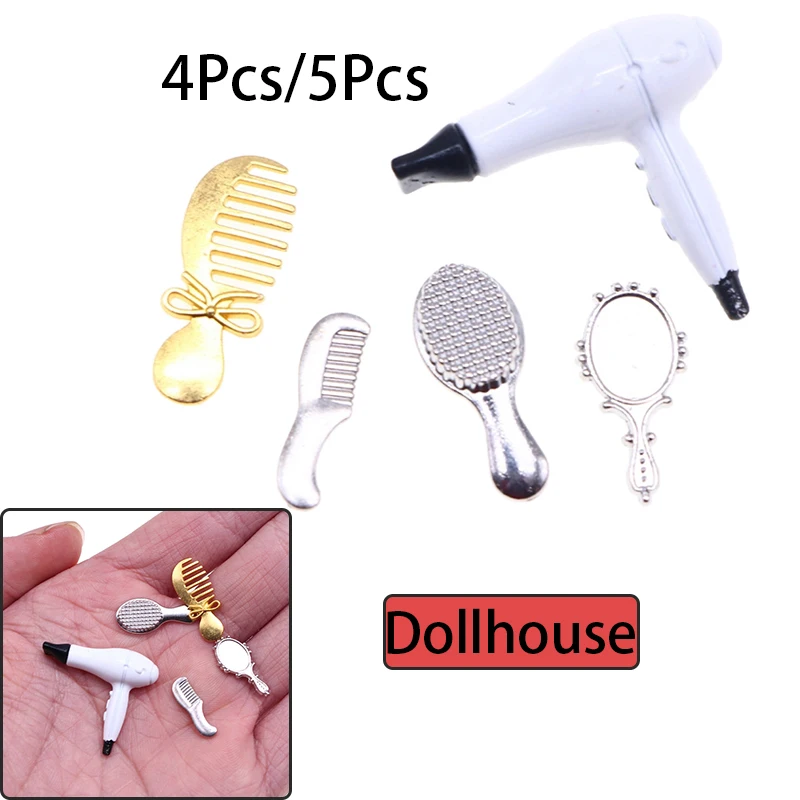 

1Set 1:12 Dollhouse Miniature Simulation Hair Comb Mirror Hair Dryer Home Model Decor Toy Doll House Accessories
