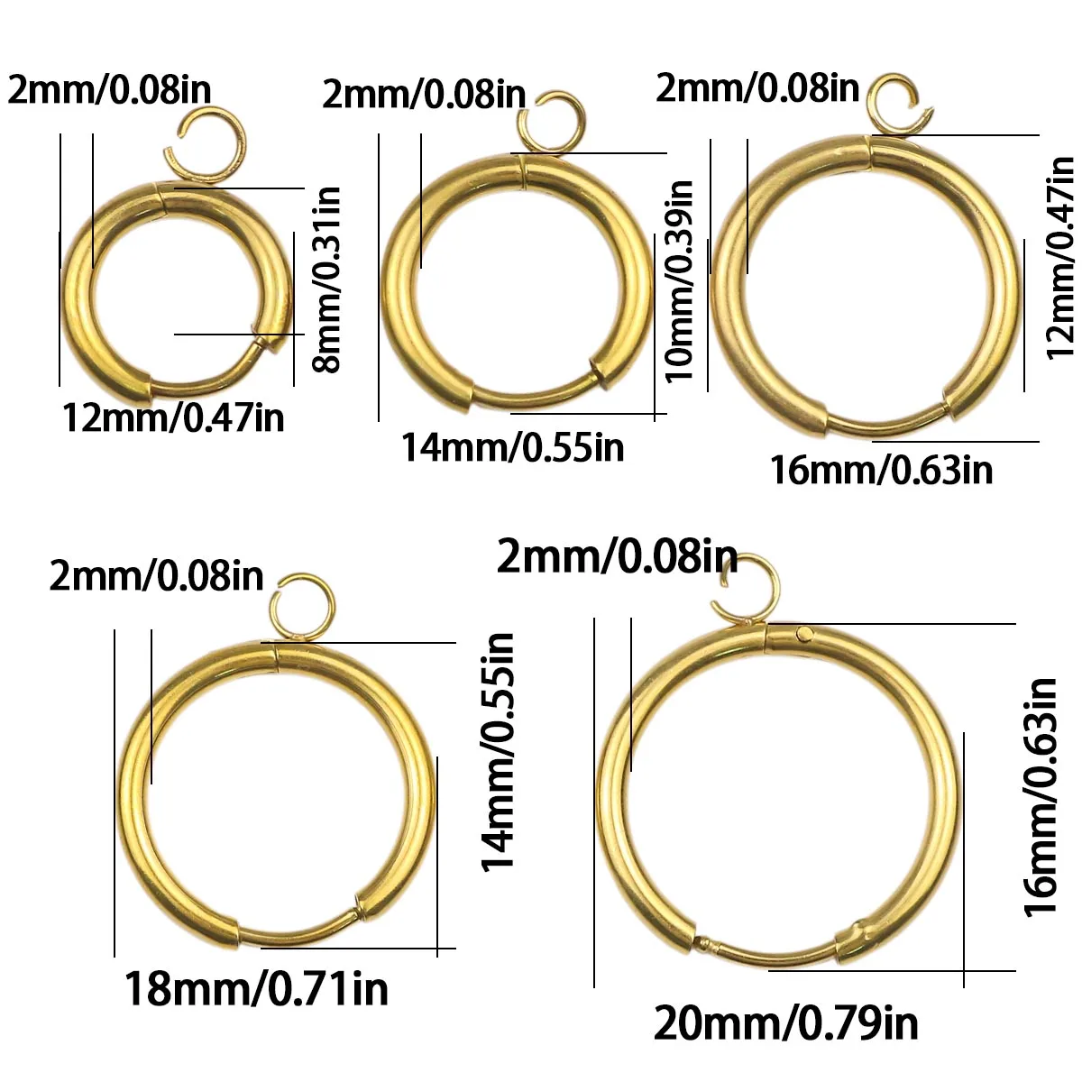 8-16mm Stainles Steel Flat-Welded Earring Hook Gold/Steel Color Handmade DIY Jewelry Making Bracele Necklace Accessory Component