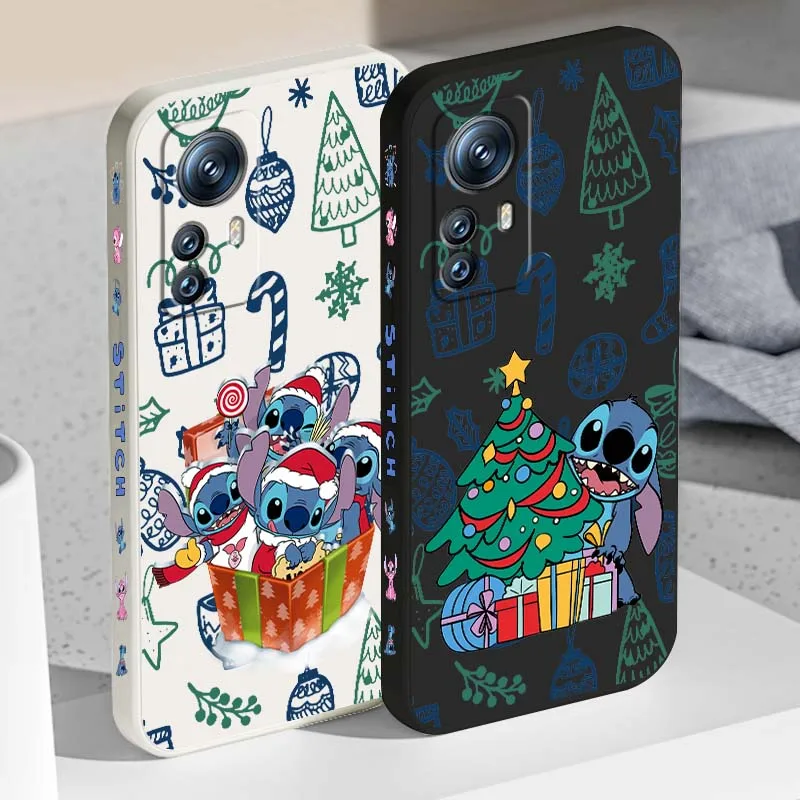 

Stitch Christmas Cartoon For Xiaomi Mi 15 14 13 13T 12 12T 12S 11 11i 11X Lite Pro Ultra 5G Liquid Left Rope Phone Case
