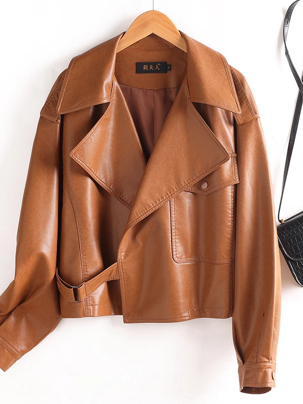 本革ジャケット レディース オートバイ用 ルーズフィット ブラックレザーコート 高級革製 おしゃれ 通勤デザイン