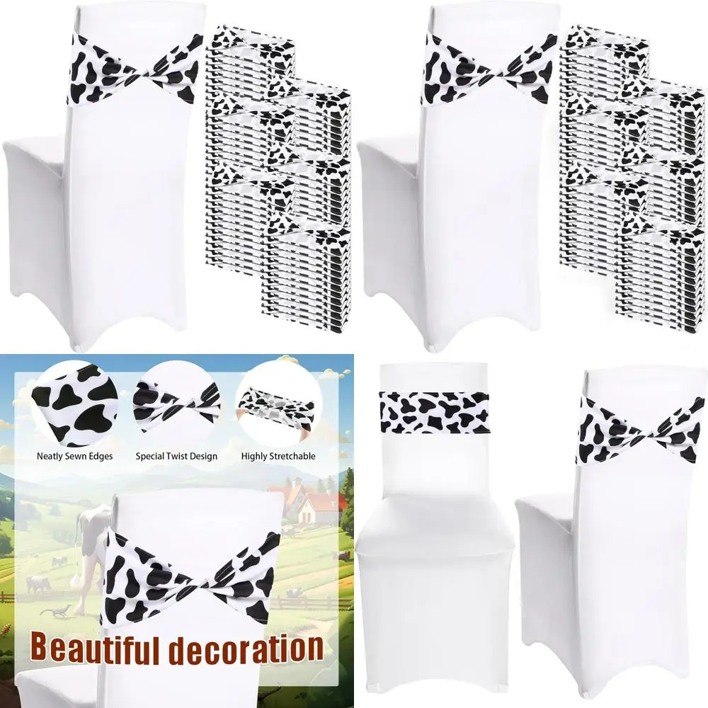

72-пакет поясов для стульев из спандекса с коровьим принтом для тематических вечеринок в стиле сафари с животными