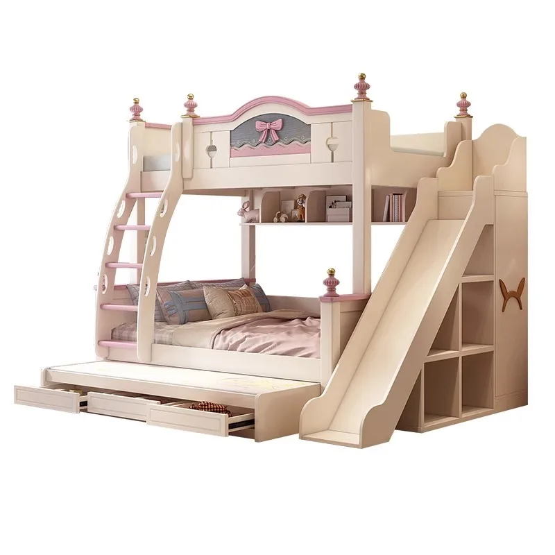 Modern Wood Children's Bunk Bed Girl Princess Castle Solid Modern Kids Furniture Customized Bunk Bed for 3 Kids
