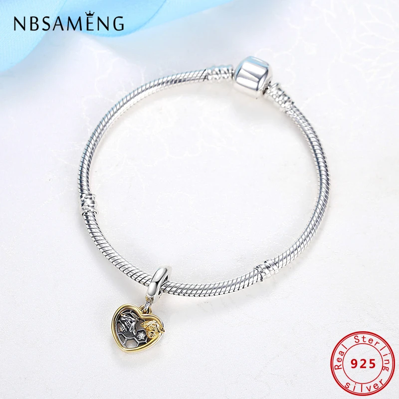 Original 100% 925 Sterling Silver Charm Heart Bee Gold Charms Beads Pendant Fit Pandora Bracelets Necklaces DIY Women Jewelry