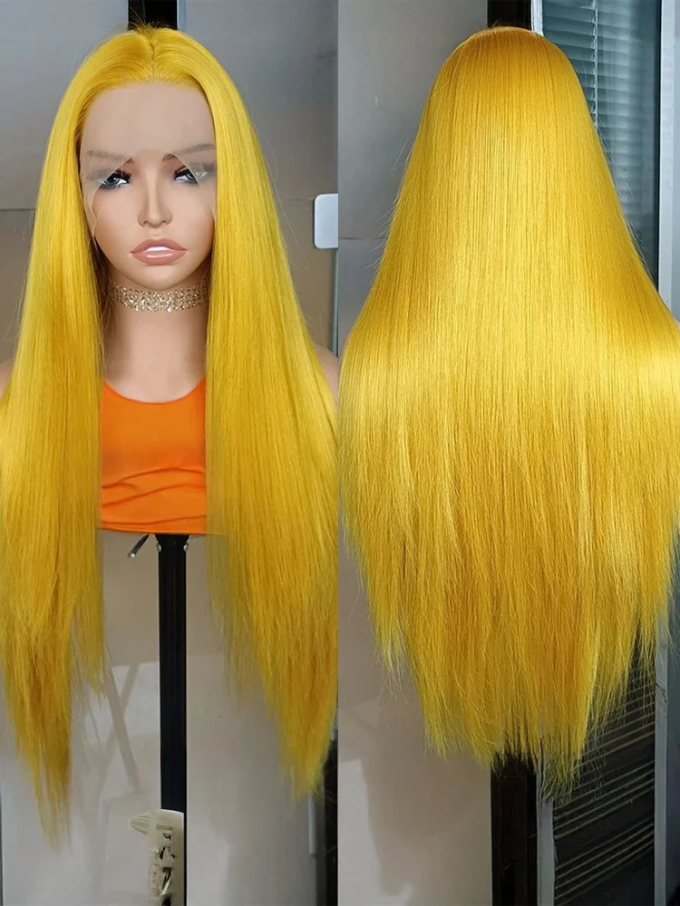 

613 Light Yellow colored Wig 13x6 Hd Transparent Lace Front Straight Wig 200% Density 100% Brazilian Human Hair length Wig