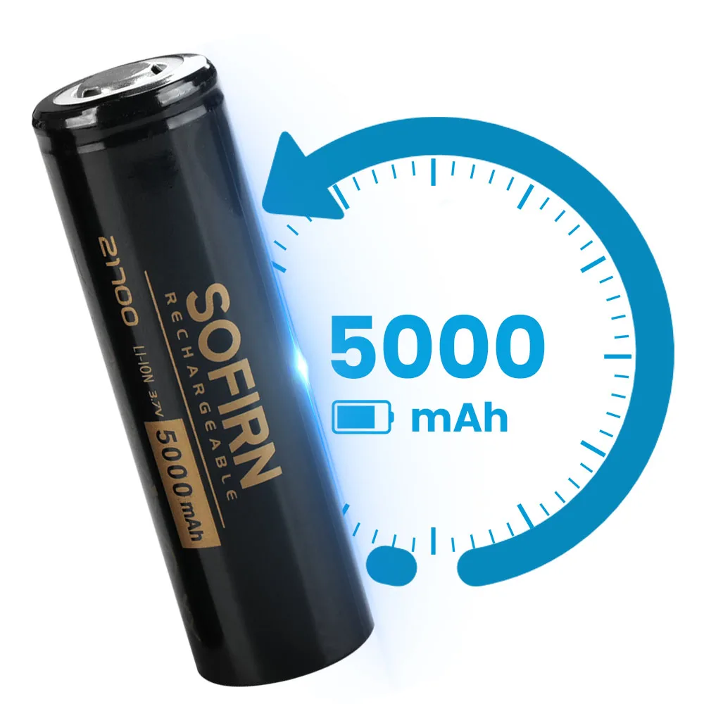 Sofirn 21700 5000mAh Flat Head or Top Head 3.7V 48A 10C Discharge HD Cell Lithium Reall Capcaity