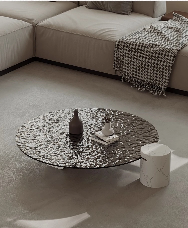 Light luxury high-end water ripple coffee table living room modern simple round glass coffee table