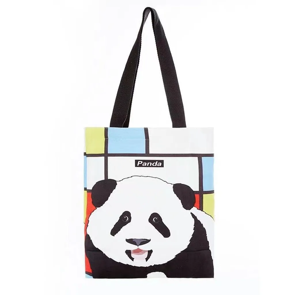 Cute Panda Canvas Tote Bag Women Kawaii Cartoon Shoulder Bag Reusable Shopping Grocery Handbags Casual Travel Book Bags