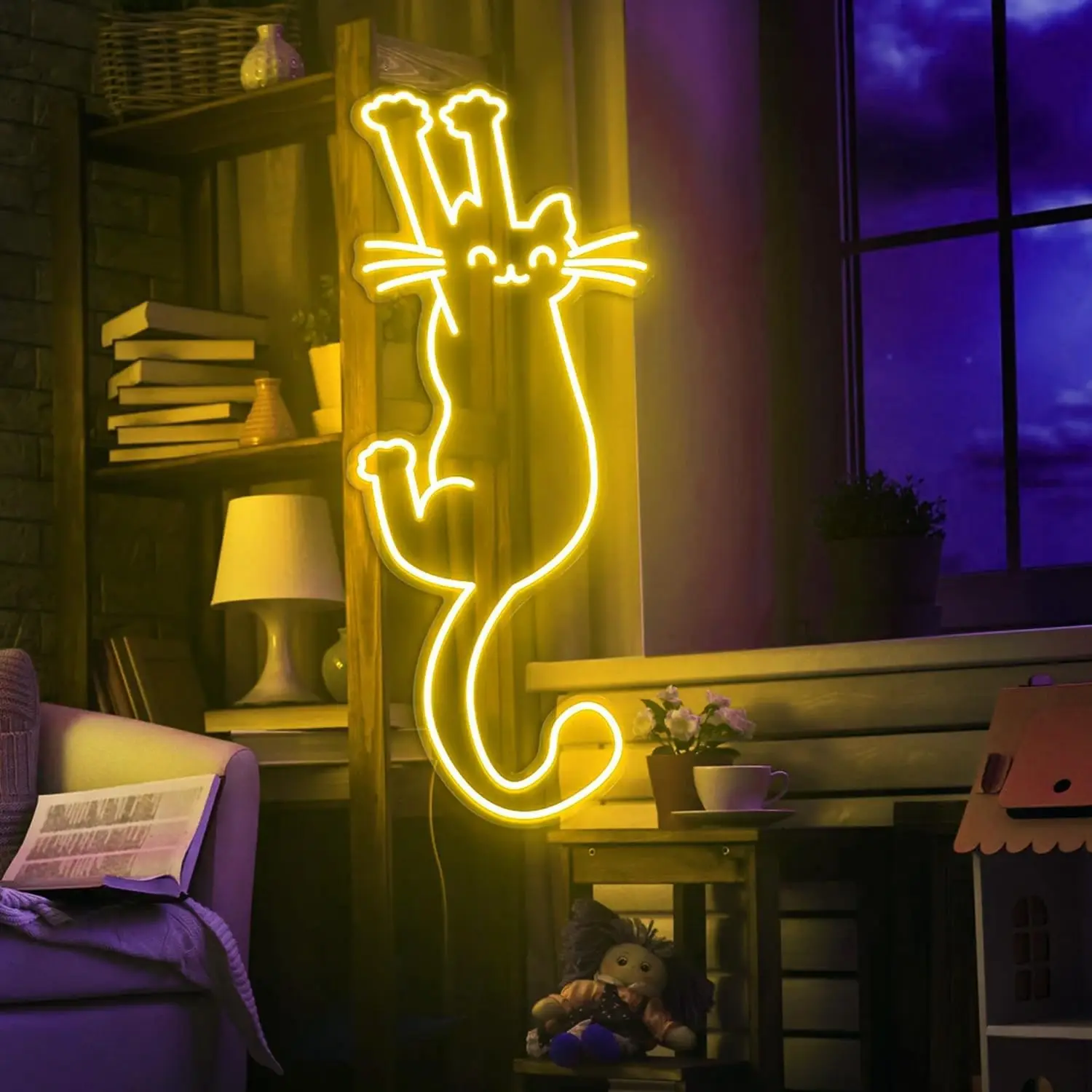 

Paw Up Cat Neon Sign Cute Kitten LED Cat Holding Neon Light Dimmable for Library Cat Cafe Pet Shop Home Decor Cat Lovers Gift