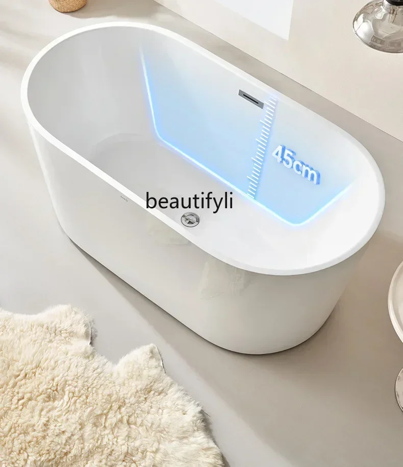 xx1xx1`Household Small Apartment Oval Bathtub Thin Edge Acrylic Double Sitting Independent Movable Bath Tub