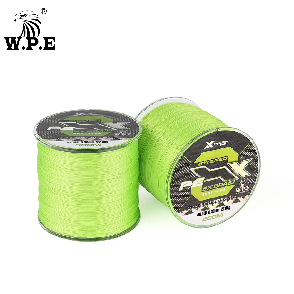 Línea de pesca trenzada W.P.E 8X PE para carpfishing y bass, 500m