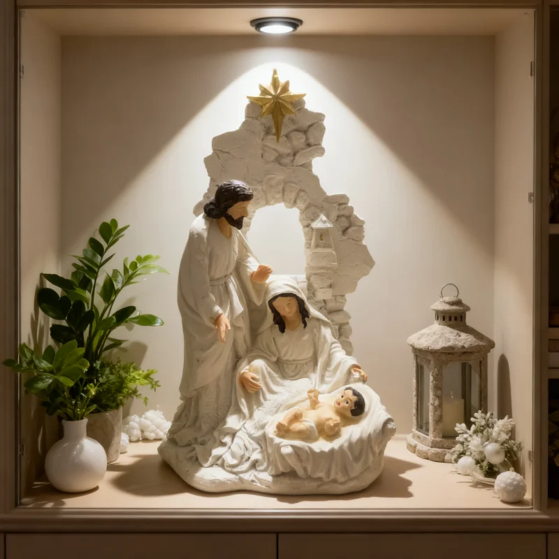 Adorno de la Sagrada Familia, decoraciones navideñas católicas para la iglesia, figura de la Virgen María, José y Jesús, adorno católico.
