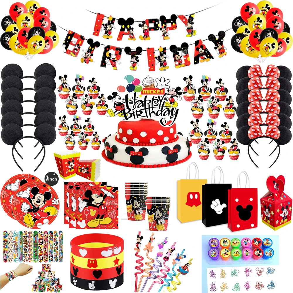 Disney's new Mickey Mouse black and red birthday party paper towel tablecloth large disposable tableware